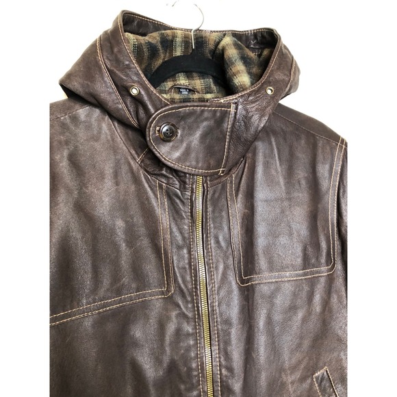 VTG Scandia Woods Brown Leather Hooded Parka Jacket XXL Full Zip Pockets Lined - Picture 13 of 16